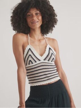 Marine Layer Archive Mia Crochet Halter Top Medium Neutral Stripe Summer 2024